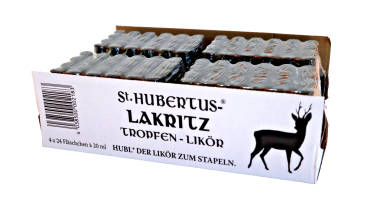 ST. Hubertus Lakritz Tropfen Likör 16 % Vol. 96 Flaschen x 0,02 Liter 4 x 24 Flaschen