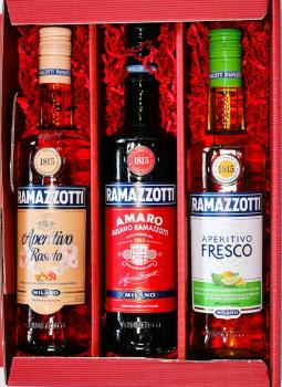 Ramazzotti Amaro 30% + Aperitivo Rosato 15% Aperitivo Fresco 15% 0,7 L Geschenk