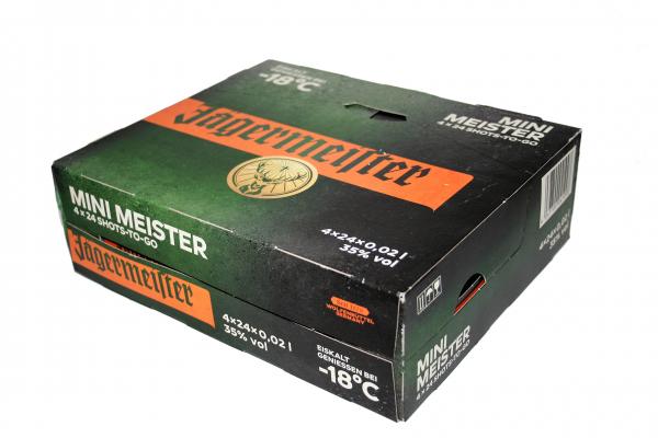 4 x 24 = 96 Flaschen Jägermeister Kräuterlikör 35% 0,02 l Minis 24er Mini Meister Shots to go 2 cl
