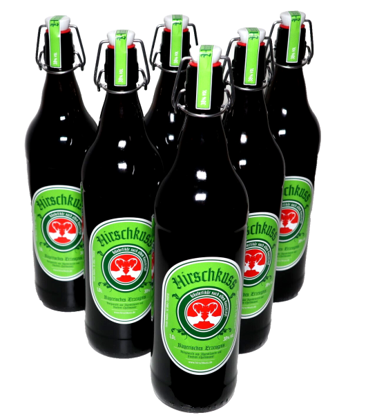 6 Flaschen Hirschkuss Kräuterlikör 38% Vol. 1 L Liter in der Bügelflasche